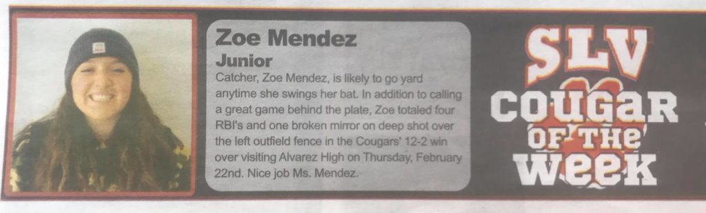 Zoe Mendez Cougar of the Week